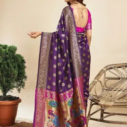 Satrani Purple & Magenta Woven Saree With Unstitched Blouse image 5
