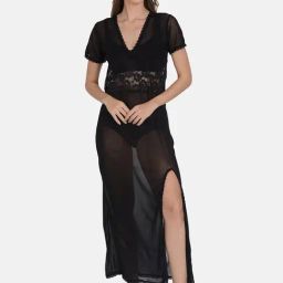 mod & shy Black Self Pattern Night Gown-picture-13