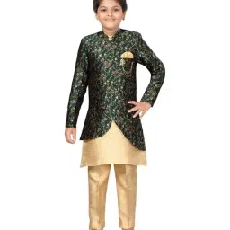 Ahhaaaa Kids Green & Beige Cotton Floral Print Full Sleeves Kurta Set-image-38