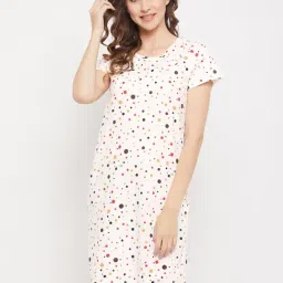 Clovia White Printed Cotton Night Dress-image-52
