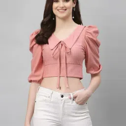 SELVIA Pink Short sleeve Crop Top-picture-25