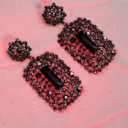 Sohi Women's Stone Intricate Cluster Geometric Drop Earrings  Black-image-90
