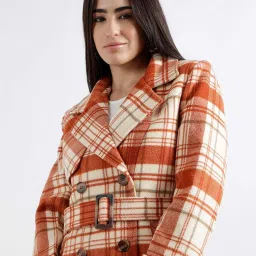 Elle Rust Chequered Overcoat image 5