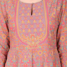 W Magenta Cotton Floral Print Flared Kurta image 5