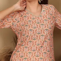 W Peach Floral Print Straight Kurta image 5