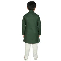 SG Yuvraj Kids Green & White Solid Kurta with Pyjama image 2