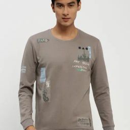 showoffff SHOWOFF Taupe Slim Fit Printed Sweatshirt-picture-2