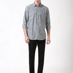 Peter England Grey Cotton Slim Fit Striped Shirt image 5