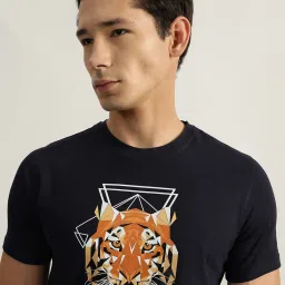 Iconic Navy Cotton Regular Fit Printed T-Shirt image 5
