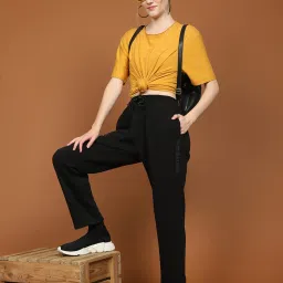 Madame M Secret Black Cotton Relaxed Fit Solid Track Pant image 5