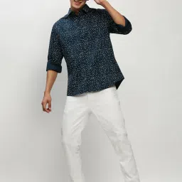 showoffff SHOWOFF Teal Slim Fit Printed Shirt image 5