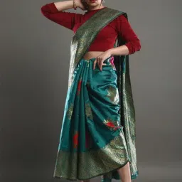 Saree Mall Green Woven Saree With Unstitched Blouse-picture-22