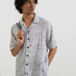 nuon men Nuon by Westside Grey Speckle Detailed Relaxed-Fit Shirt-picture-22