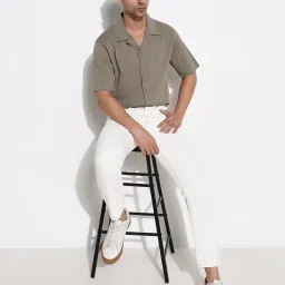 showoffff SHOWOFF Olive Relaxed Fit Solid Shirt image 5