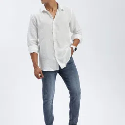 showoffff SHOWOFF White Cotton Slim fit Solid Shirt image 5