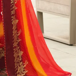 Saree Mall Red Embellished Sarees With Unstitched Blouse image 5