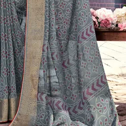 Saree Mall Grey Printed Sarees With Unstitched Blouse image 5