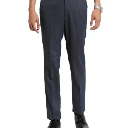 Turtle Blue Cotton Slim Fit Dobby Trousers-image-73