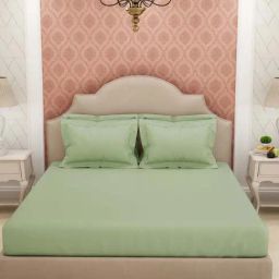 Spaces Light Green Cotton 600 TC King Bed Sheet With Pillow Covers-picture-33