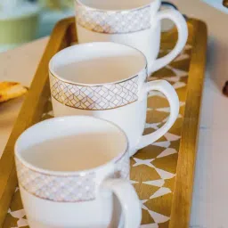 White Gold Printed White Porcelain Coffee Mug - Set of 6 (180ml) image 3