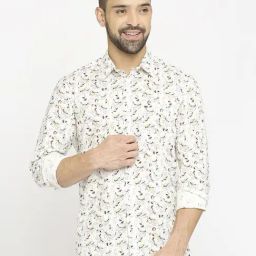Basics Peach Cotton Slim Fit Printed Shirt-picture-5