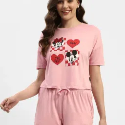 MADAME M Secret Pink Cotton Printed T-Shirt With Shorts-picture-28