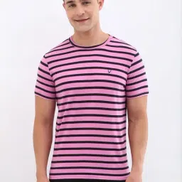 Allen Solly Pink & Black Cotton Regular Fit Striped T-Shirt-picture-16