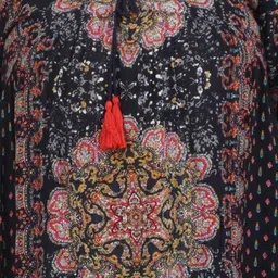 VELDRESS Navy Blue & Black Floral Print Tie-Up Neck Tunic image 5