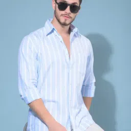 Crimsoune Club Blue Cotton Slim Fit Striped Shirt-picture-18