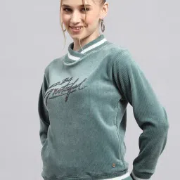 Monte Carlo Green Polyester Blend Printed Full Sleeve Sweatshirt image 3