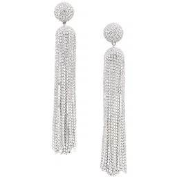 StyleCast Silver-Plated Rhinestone Studded Tasselled Circular Drop Earrings image 5