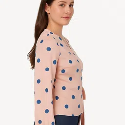 sollobell Women V-Neck Bishop Sleeves Polka Dot Printed Wrap Chiffon Top image 2