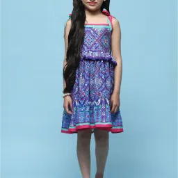 BIBA Girls Blue Printed Dress-image-88