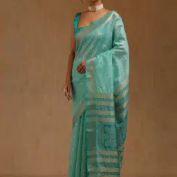 Soch Turquoise Blue Woven Design Saree With Unstitched Blouse image 2