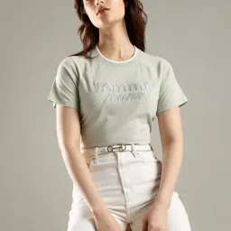 Tommy Hilfiger Green Cotton Regular Fit Logo Printed T-Shirt image 5