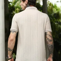 Campus Sutra Beige Polycotton Regular Fit Textured Polo T-Shirt image 2