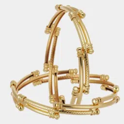 Zeneme Gold Plated Intricate Design Brass Bangles for Women Set of 2-picture-14