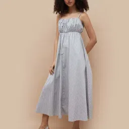 Ginger By Lifestyle Grey Cotton Regular Fit Striped Dress image 2