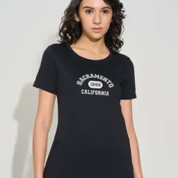 Ajile By Pantaloons Black Regular Fit Printed Sports T-Shirt-image-88