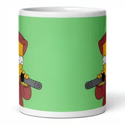 Mr UVD White & Green Cartoon Characters Printed Ceramic Glossy Cups- 350 ml image 4