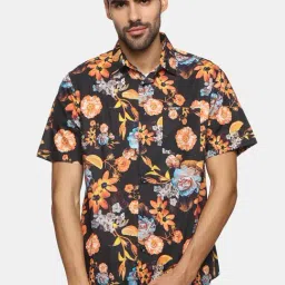 Don Vino Black Slim Fit Floral Print Shirt-image-24