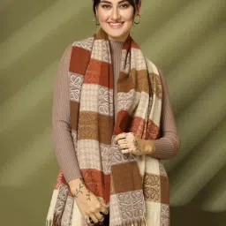Mafadeny Brown Regular Fit Chequered Stole-picture-33