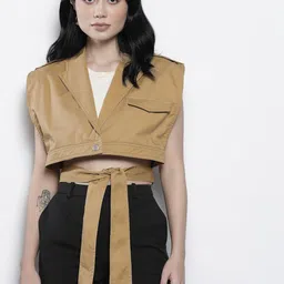 NA-KD Women Beige Crop Wrapping Detail Trench Jacket-picture-23