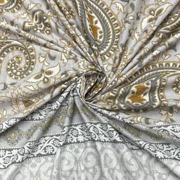 Pure Decor Grey & Beige Floral 350 TC King Bedsheet with 2 Pillow Covers image 3