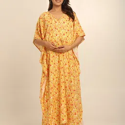 CRAFTBAZAR Floral Print Maternity Kaftan Maxi Dress-image-54
