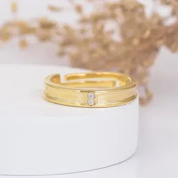 92.5 Pure Sterling Silver 18K-Gold Plating Two Stone Adjustable Rings Women & Girls-image-1