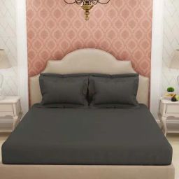 Spaces Dark Grey Cotton 600 TC King Bed Sheet With Pillow Covers-picture-31