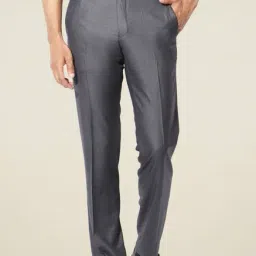 Van Heusen Grey Solid Slim Fit Mid Rise Flat Front Trousers-picture-15