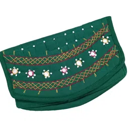 srishopify handicrafts Embroidered Women Hand Purse Handcrafted Ethnic Mobile Purse for Ladies Cotton Beads and Threads Return Gifts for Women for Pooja 8 Inch Green Clutch image 1