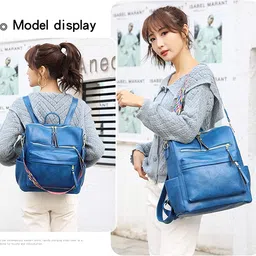 proarch Medium 24L Backpack Purse for Women Convertible Travel Vintage PU Leather Shoulder Backpack BlueUSA1 image 5